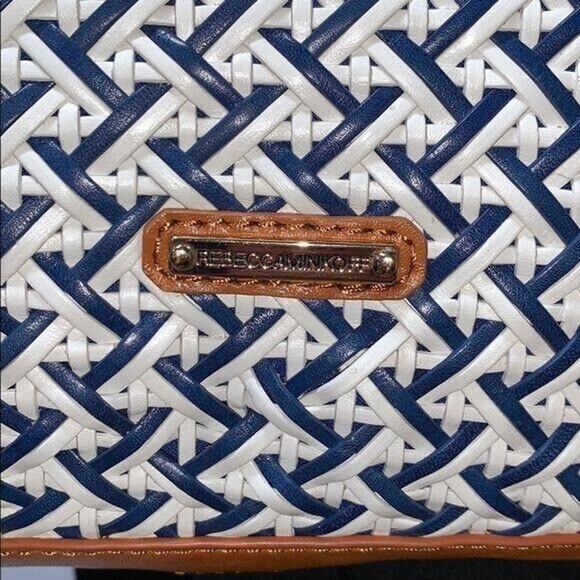 Rebecca Minkoff Womens Handbag Leather Woven Purse Shoulder Bag Blue White - Picture 9 of 16